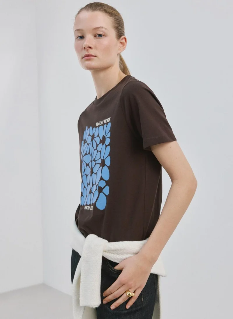 مانجو Printed cotton-blend t-shirt