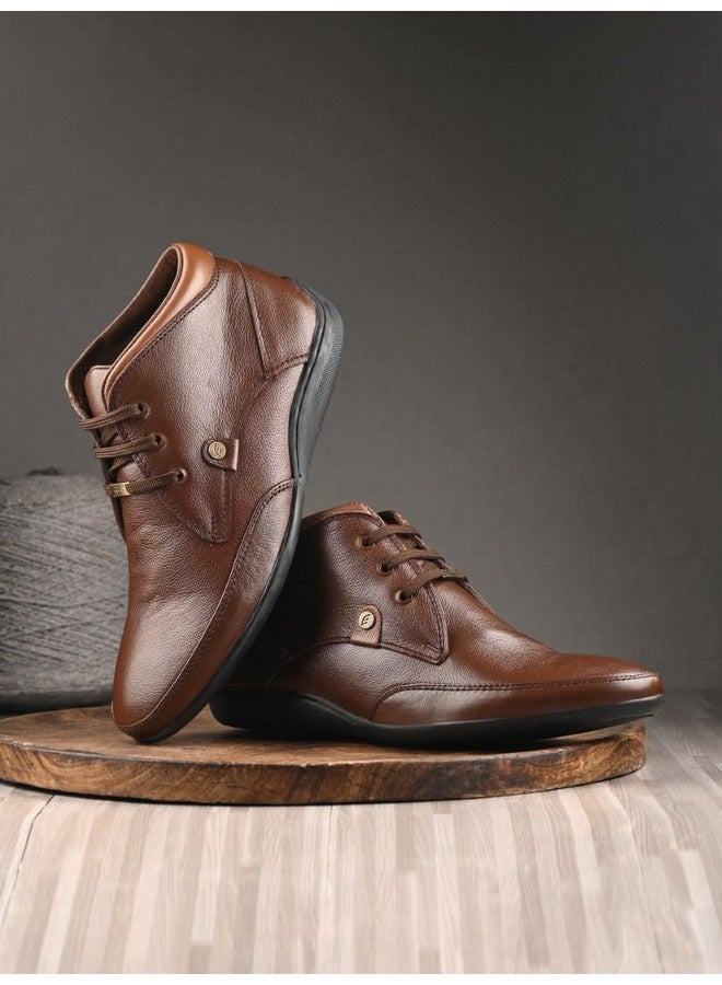egoss Comforts Premium Genuine Leather Driving Shoe Boots for Men (Brown-7)-G-549 - Image 2