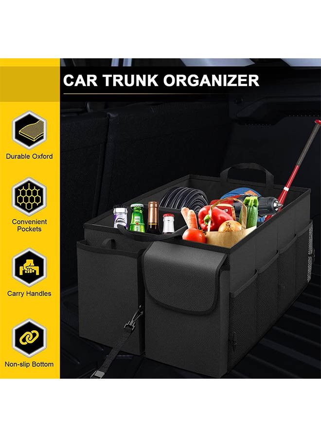 Arabest Car Trunk Organizer Portable Cargo Storage Box Collapsible Auto Container Bag Foldable Organizers with 3 Compartments Adjustable Straps Non-slip Bottom for SUV Van Vehicle Camping Picnic(Black)  - Image 2