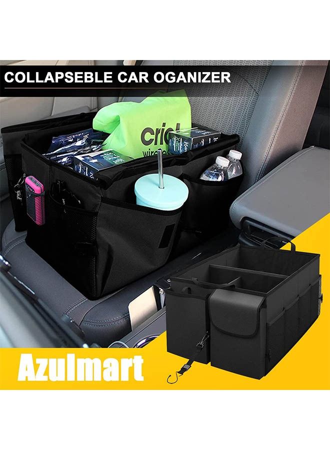 Arabest Car Trunk Organizer Portable Cargo Storage Box Collapsible Auto Container Bag Foldable Organizers with 3 Compartments Adjustable Straps Non-slip Bottom for SUV Van Vehicle Camping Picnic(Black)  - Image 4