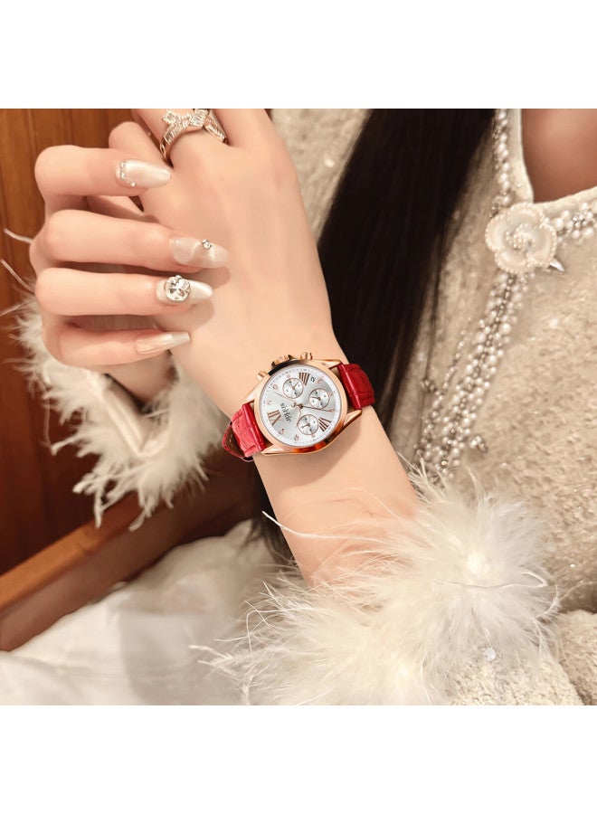 Julius Women's Multifunction Elegant Diamond-studded Quartz Watch With Calendar Waterproof Red Ja-1482b - Image 2