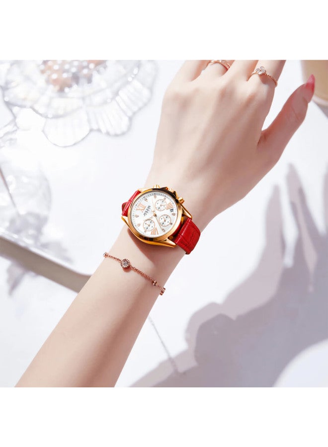 Julius Women's Multifunction Elegant Diamond-studded Quartz Watch With Calendar Waterproof Red Ja-1482b - Image 1