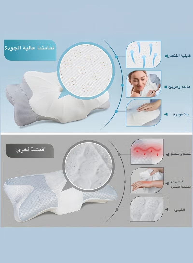 Beauenty Neck Support Pillow for Sleep - Contour Memory Foam Pillow for Side Back, and Stomach Sleepers - Ergonomic Cervical Pillow with Machine Washable Pillowcase 63x35x13/10CM - Image 3