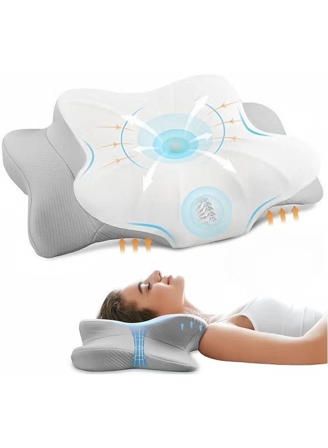 Beauenty Neck Support Pillow for Sleep - Contour Memory Foam Pillow for Side Back, and Stomach Sleepers - Ergonomic Cervical Pillow with Machine Washable Pillowcase 63x35x13/10CM - Image 1