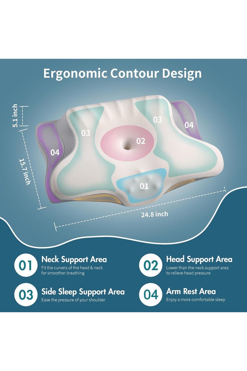 Beauenty Neck Support Pillow for Sleep - Contour Memory Foam Pillow for Side Back, and Stomach Sleepers - Ergonomic Cervical Pillow with Machine Washable Pillowcase 63x35x13/10CM - Image 5
