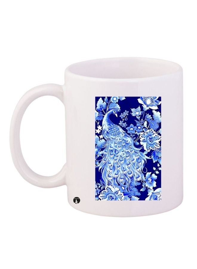 Peacock Printed Coffee Mug White/Blue 11ounce