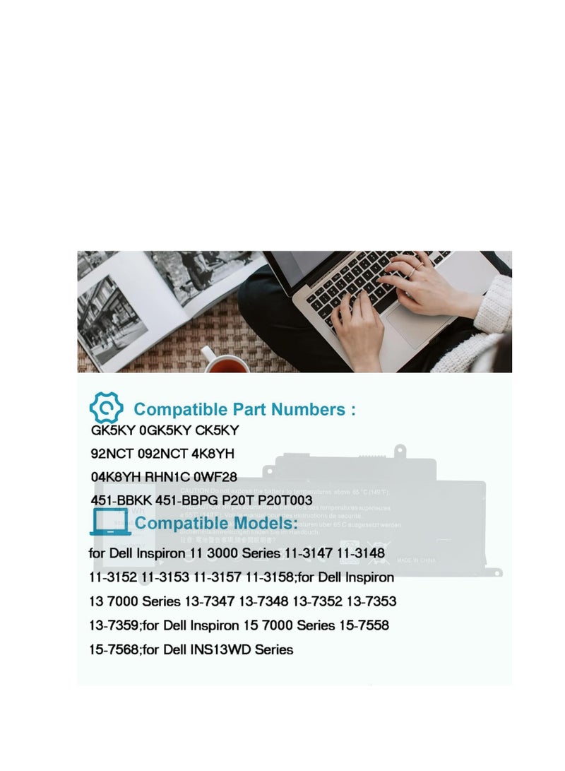 Terabyte GK5KY Laptop Battery for Dell Inspiron 11 3000 Series 3147 3148 3153 3152 3157 3158,15-7558 15-7568,13 7353 7359 7347 7348 7352 P20T P20T001 P55F P55F001 4K8YH 92NCT 04K8YH RHN1C 0WF28 11.1V 43Wh - Image 2