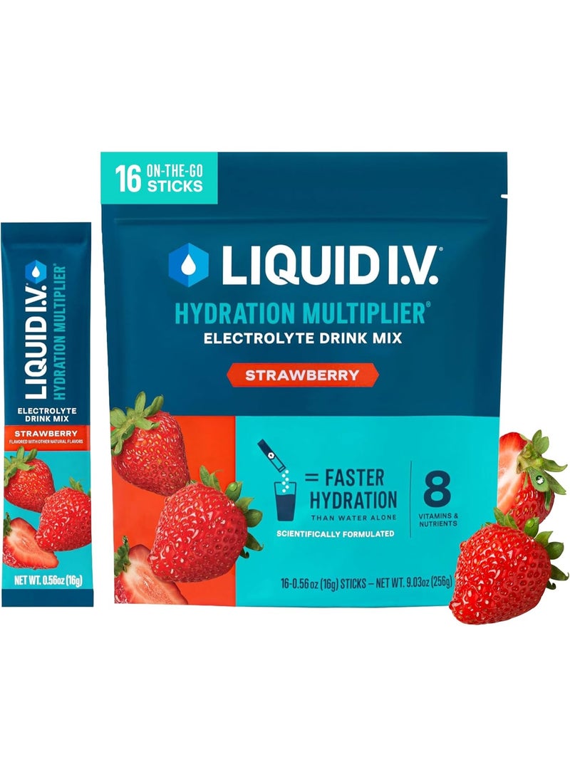 Liquid I.V. Hydration Electrolytes, Strawberry, 16 Count Scientifically Formulated | Clinically Proven Hydration |No Artificial Sweeteners | Non-GMO | Keto | Powder Drink Mix