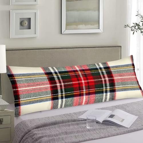 KENADVI Plaid Body Pillow Cover Red and White Plaid Scottish Tartan Pattern Cushion Long Pillowcase with Zipper Farmhouse Pillow Covers Decorative Soft Large Bedding Pillow Cases for BedroomCouch20x54 - Image 1