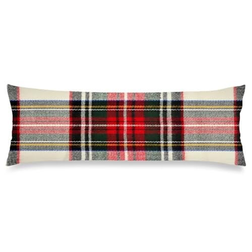 KENADVI Plaid Body Pillow Cover Red and White Plaid Scottish Tartan Pattern Cushion Long Pillowcase with Zipper Farmhouse Pillow Covers Decorative Soft Large Bedding Pillow Cases for BedroomCouch20x54 - Image 3