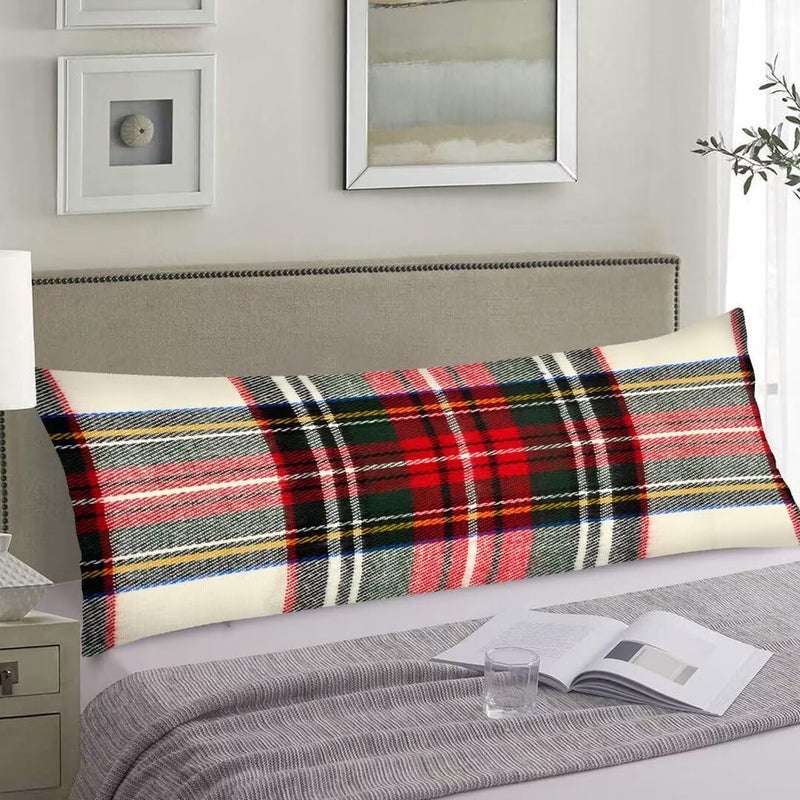 KENADVI Plaid Body Pillow Cover Red and White Plaid Scottish Tartan Pattern Cushion Long Pillowcase with Zipper Farmhouse Pillow Covers Decorative Soft Large Bedding Pillow Cases for BedroomCouch20x54 - Image 2