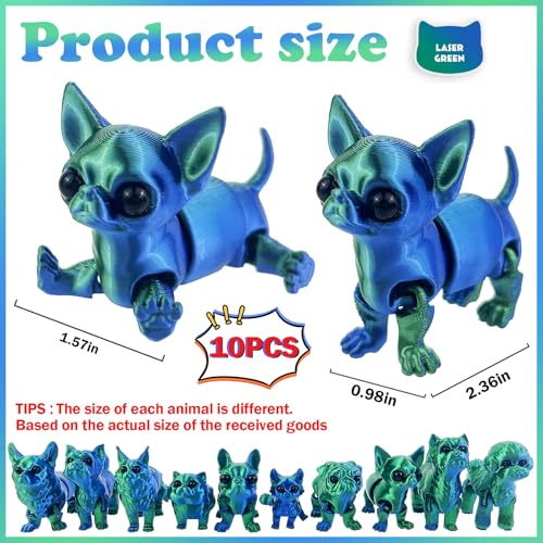 YVBBHE 10 Pcs 3D Printed Fidget Cats and Dogs Toy Set Small 3D Prints Movable Articulated Animal Models for Executive Home Office Mini Stress Relief 3d Printer Animals Toys Decor for Adults Kids LSL - Image 5
