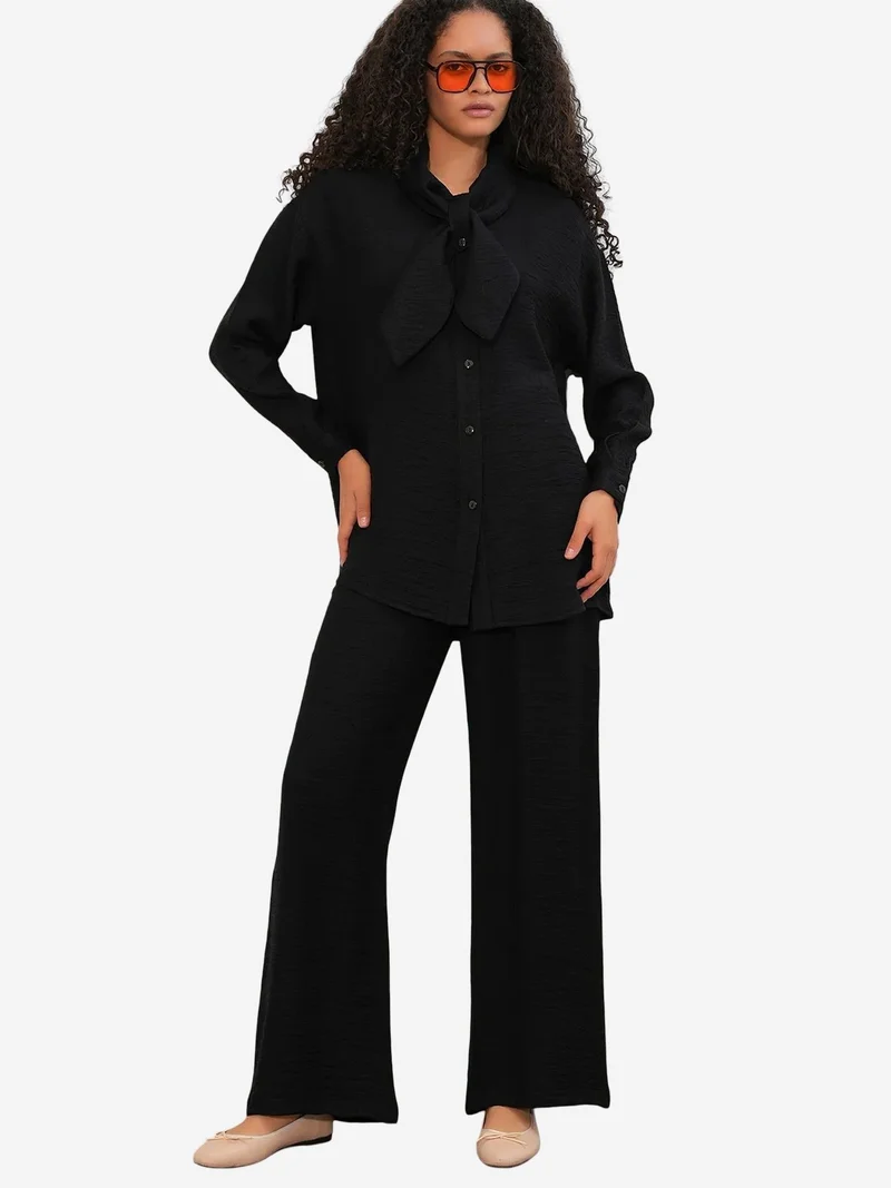 Big Dart Black BDART Textured Shirt And Wide-Leg Trouser Set for Women | Best Price UAE