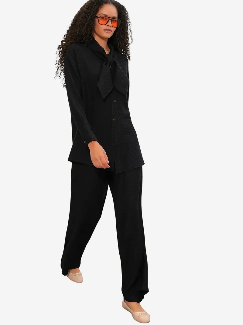 Big Dart Black BDART Textured Shirt And Wide-Leg Trouser Set for Women | Best Price UAE