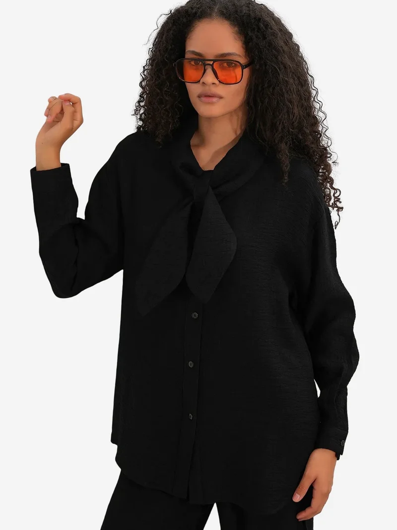 Big Dart Black BDART Textured Shirt And Wide-Leg Trouser Set for Women | Best Price UAE