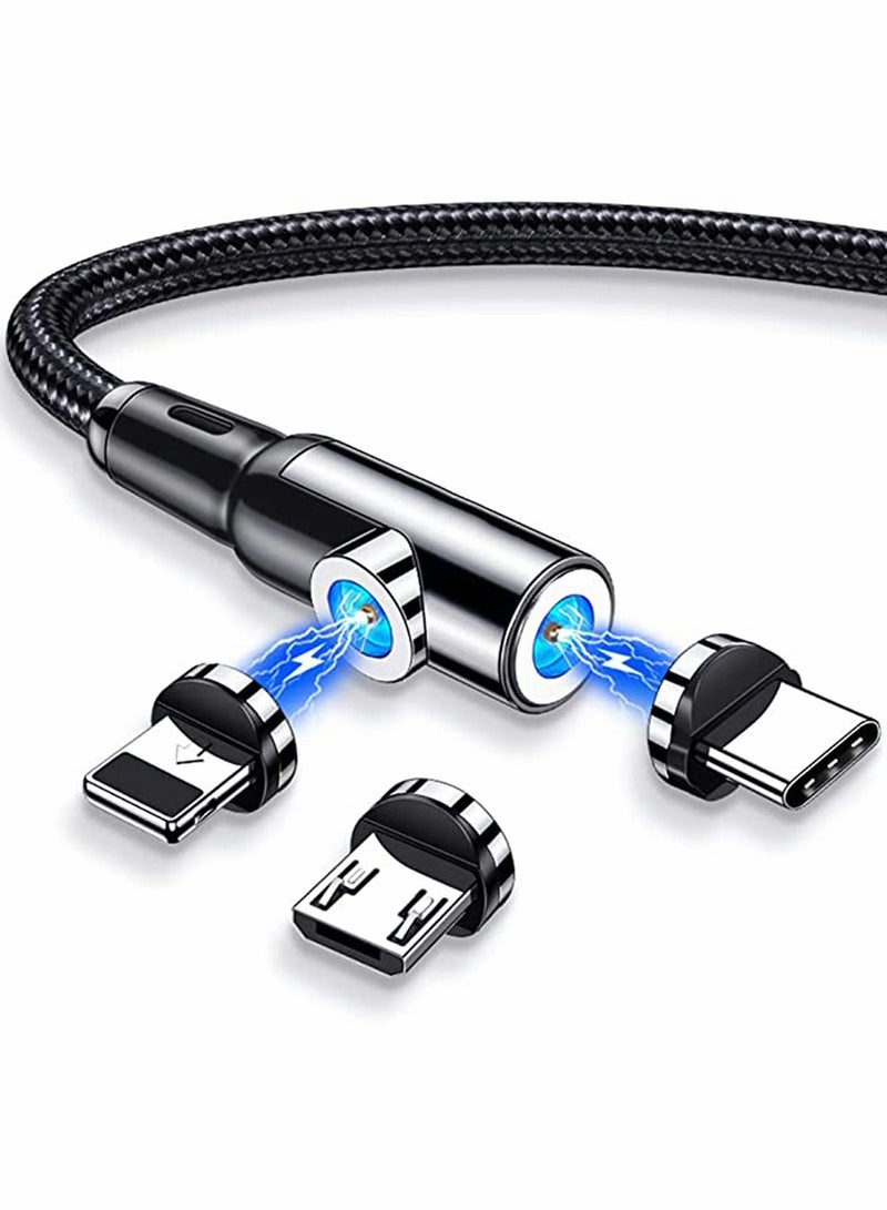 Y&D Charging Cable 1m 3.3ft Fast USB Nylon Braided 3 in 1 Type C Micro iPhone Compatible with & Smart Phones Tablets Black - Image 1