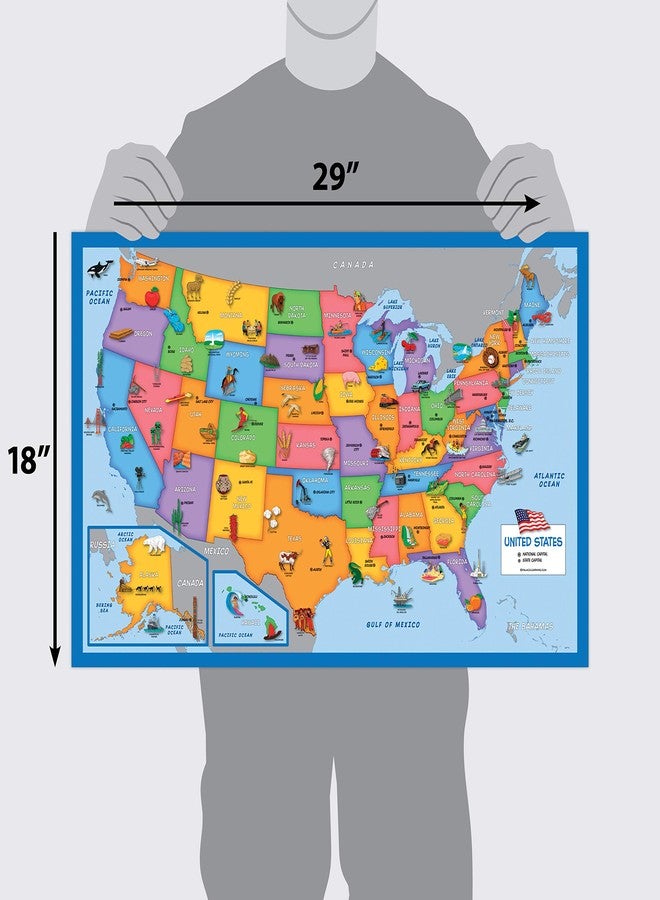 Palace Learning 2 Pack - World & USA Map for Kids [Illustrated] - 2 Poster Set (LAMINATED, 18" x 29") - Image 2