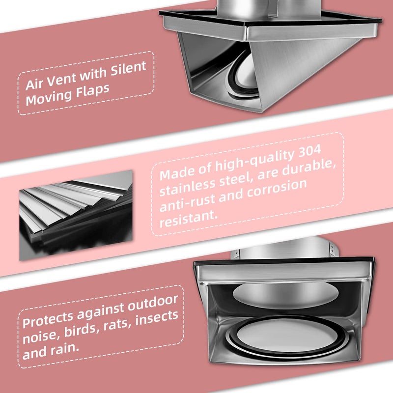 Generic WeCooper Cowled External Air Vent Covers 100mm，4 inch 304 Stainless Steel Grille with Backdraft Shutter，Walls Extractor Fan Vent Weatherproof  - Image 2