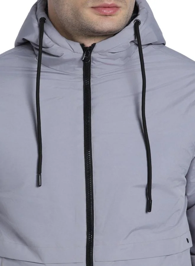 Dennis Lingo Grey Sky Regular Fit Men's Solid Hooded Full Sleeves Polyester Jacket with Zipper Closure
