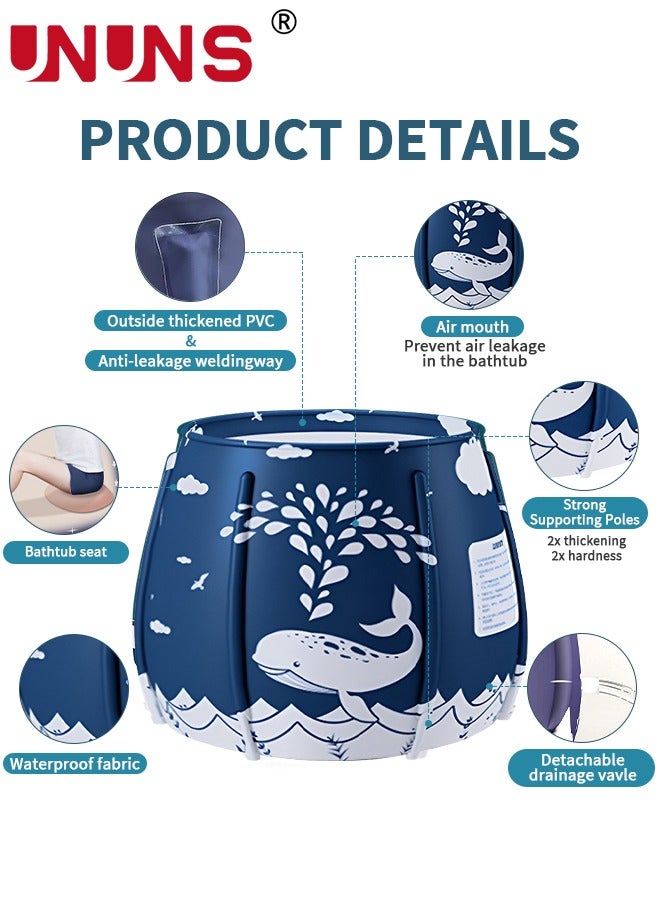 UNUNS Portable Foldable Bathtub,Soaking Tub For Shower Stall For Adult Kids With Cushion And Cover,Separate Family Bathroom SPA Hot Bath Tub,Efficient Maintenance Of Temperature,65x70cm - Image 3
