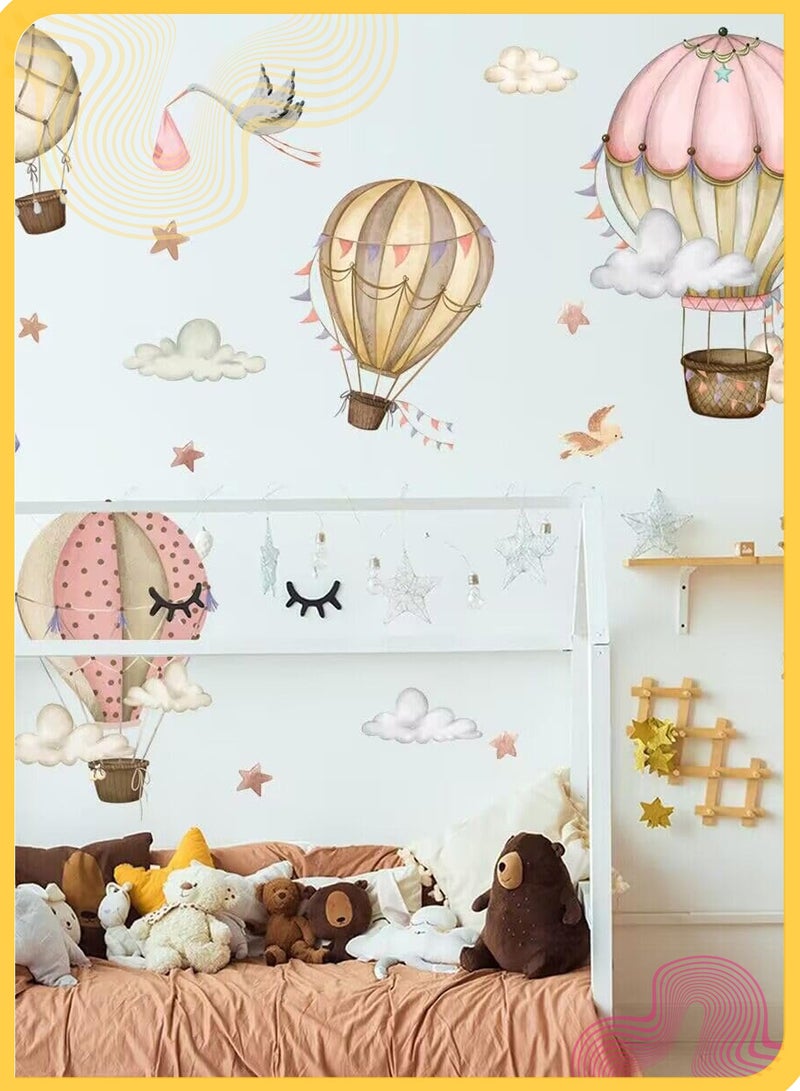 She&Little Hot Air Balloon Wall Decals , Peel and Stick Watercolor Nursery Stickers with Stars and Clouds, Neutral Removable Wall Decor for Baby Room, Kids Bedroom, Playroom, Classroom - Image 2