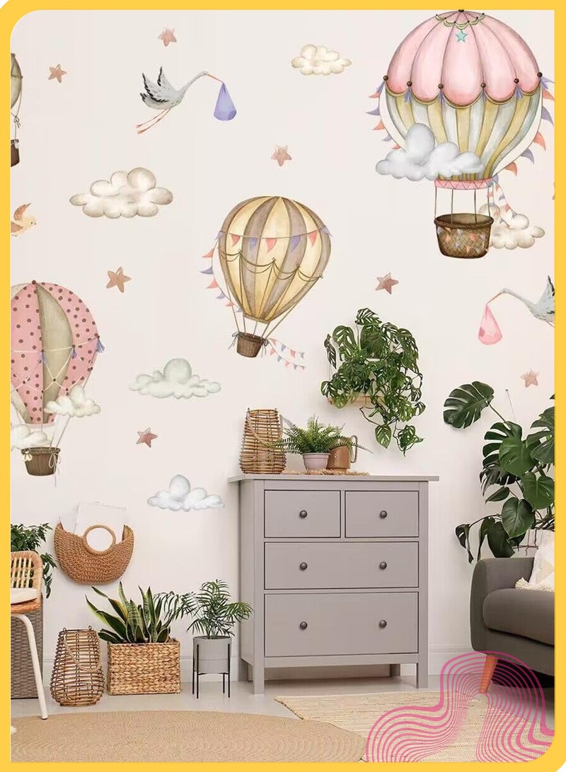 She&Little Hot Air Balloon Wall Decals , Peel and Stick Watercolor Nursery Stickers with Stars and Clouds, Neutral Removable Wall Decor for Baby Room, Kids Bedroom, Playroom, Classroom - Image 4