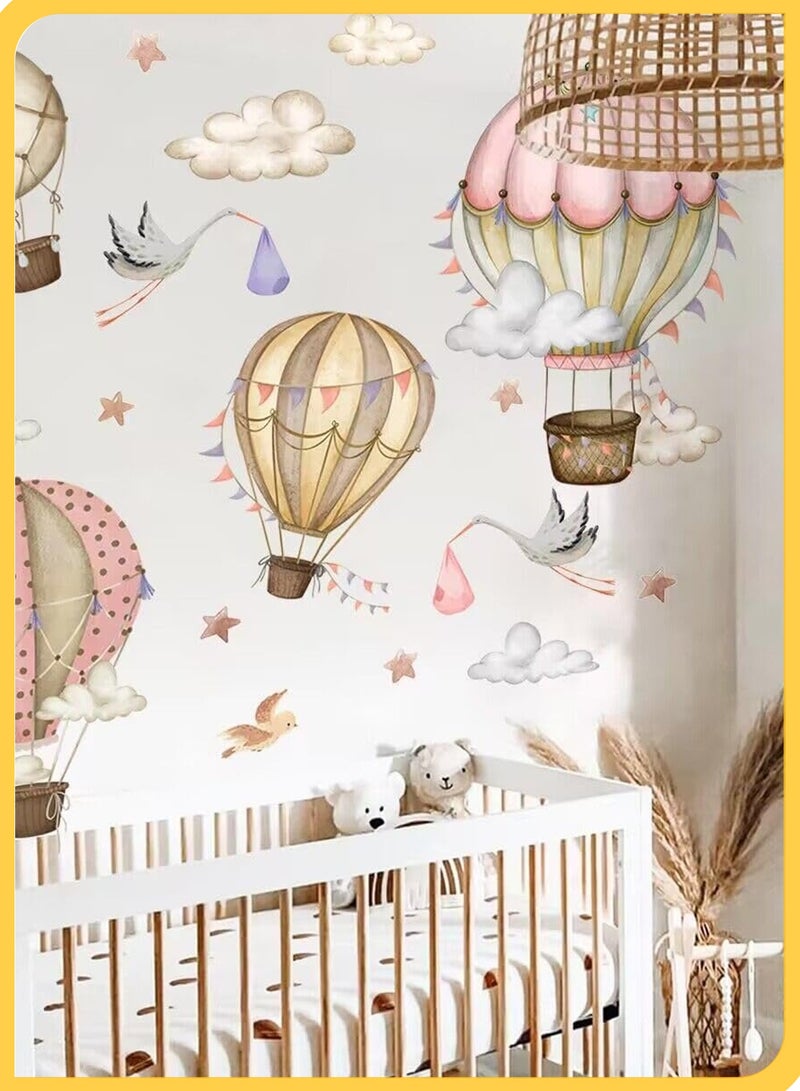 She&Little Hot Air Balloon Wall Decals , Peel and Stick Watercolor Nursery Stickers with Stars and Clouds, Neutral Removable Wall Decor for Baby Room, Kids Bedroom, Playroom, Classroom - Image 3