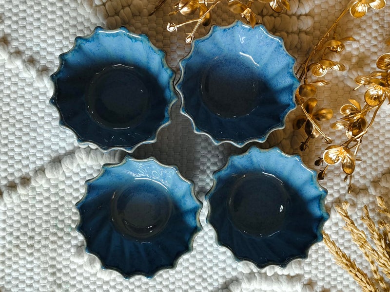 Niyara Stoneware Handmade Ceramic Stylish Premium Bowls Serving Bowls Microwave Dishwasher Safe, Set of 4, Sizes: 150 Ml/Each (Small Blue Moraccan) - Image 1