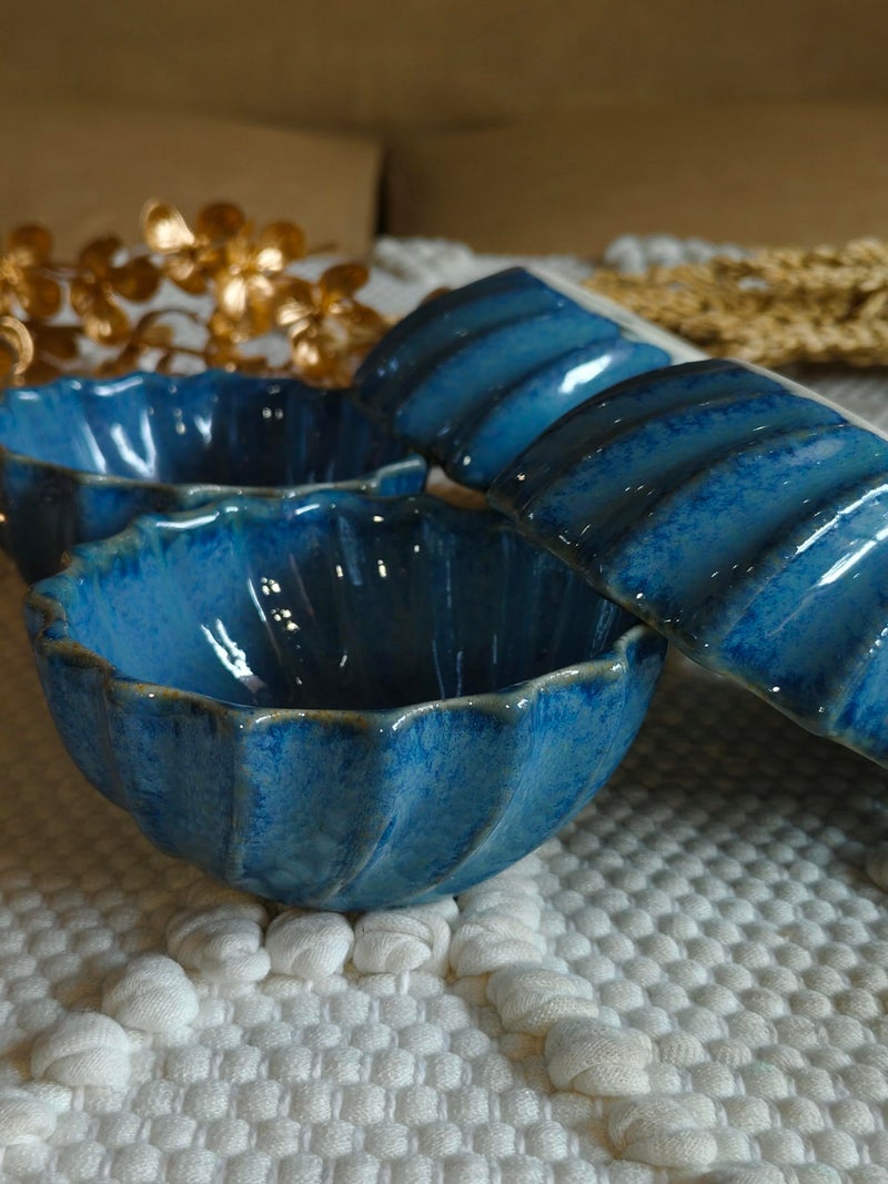 Niyara Stoneware Handmade Ceramic Stylish Premium Bowls Serving Bowls Microwave Dishwasher Safe, Set of 4, Sizes: 150 Ml/Each (Small Blue Moraccan) - Image 2