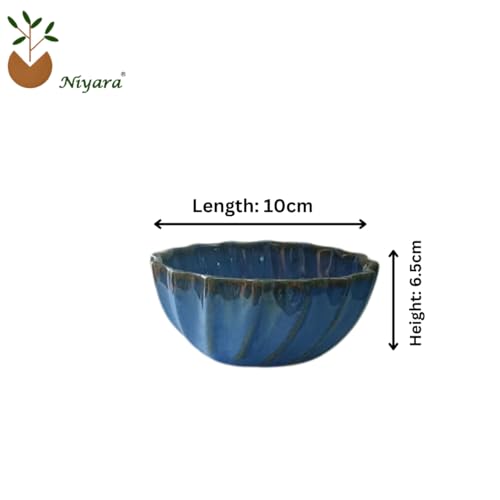 Niyara Stoneware Handmade Ceramic Stylish Premium Bowls Serving Bowls Microwave Dishwasher Safe, Set of 4, Sizes: 150 Ml/Each (Small Blue Moraccan) - Image 4
