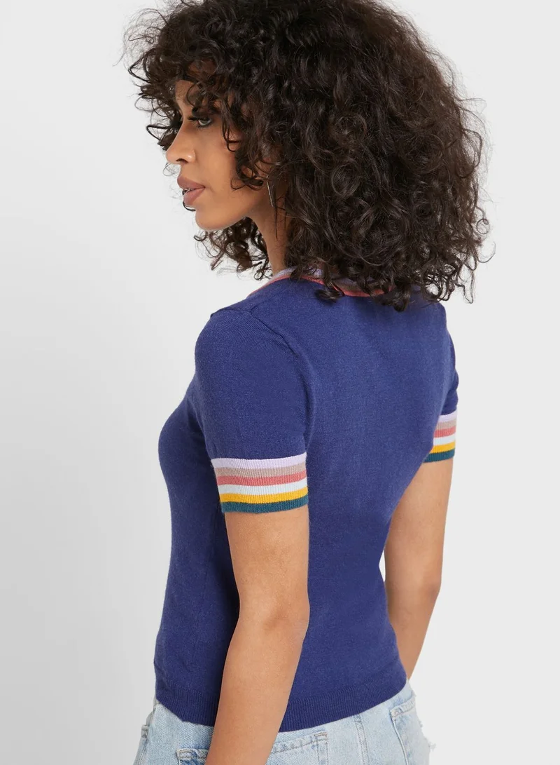 FOREVER 21 Striped Trim Sweater Top