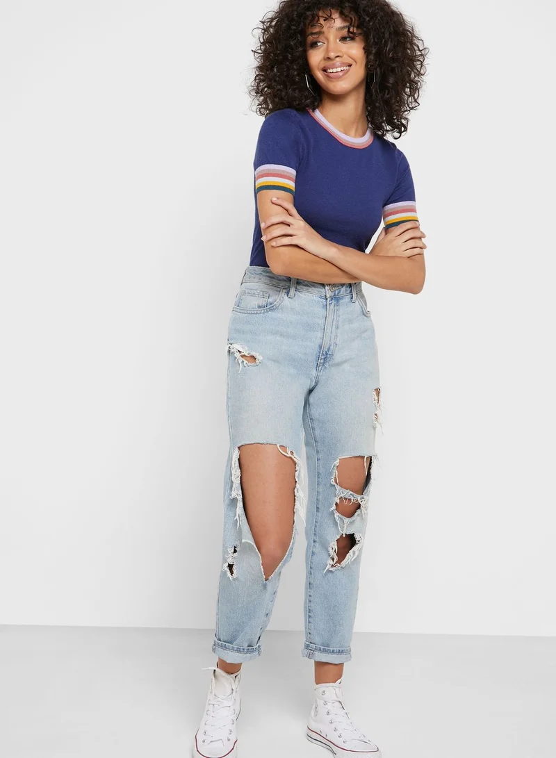 FOREVER 21 Striped Trim Sweater Top
