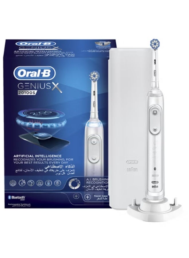 أورال بي فرشاة أسنان كهربائية قابلة لإعادة الشحن Oral-B GeniusX 20100S بتقنية الذكاء الاصطناعي، أبيض - Image 2