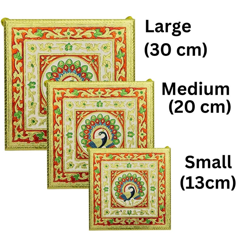 Dantawood Wooden Handcrafted Art Work Square Shape Pooja ChowkiBajot for PoojaMultiPurpose Chowki Set of2LargeMedium - Image 4