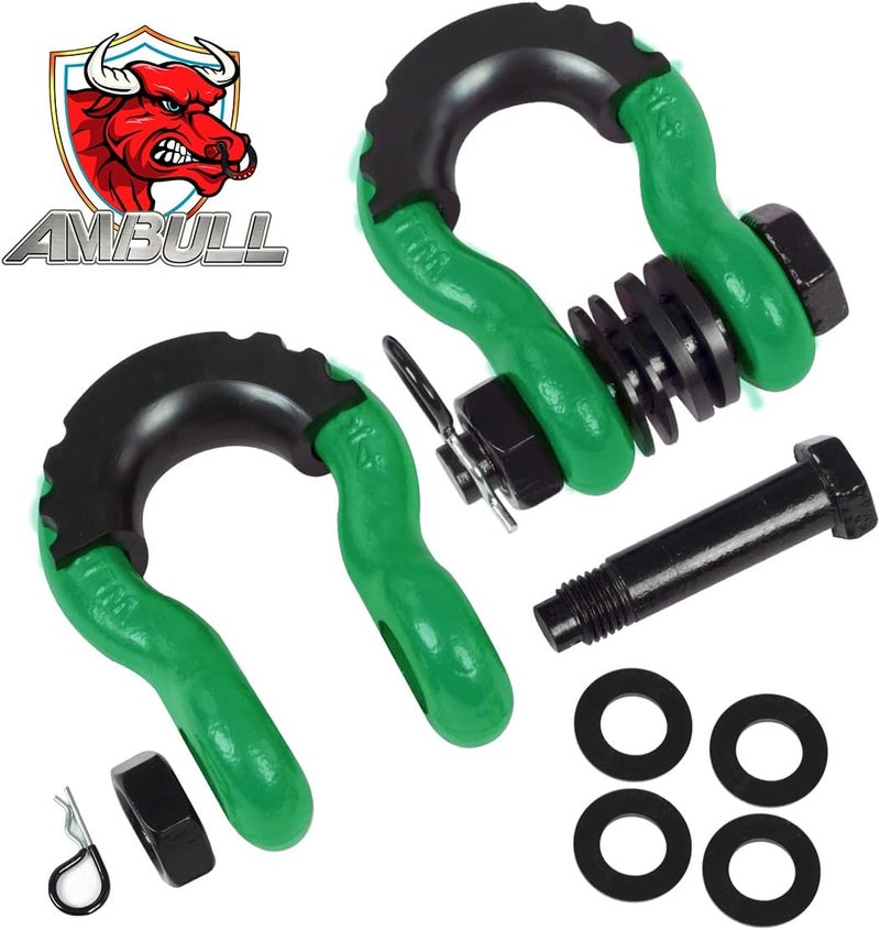 AMBULL Shackles 3/4 Inch D Ring Shackle (2 Pack) 45,000lb Break Strength with 7/8 Inch Pin, Isolator and Washer Kits for Use with Tow Strap, Winch, Off-Road Jeep Truck Vehicle Recovery, DarkGreen - Image 2