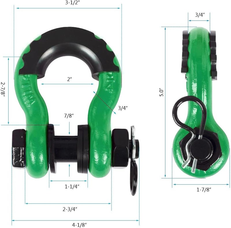 AMBULL Shackles 3/4 Inch D Ring Shackle (2 Pack) 45,000lb Break Strength with 7/8 Inch Pin, Isolator and Washer Kits for Use with Tow Strap, Winch, Off-Road Jeep Truck Vehicle Recovery, DarkGreen - Image 3