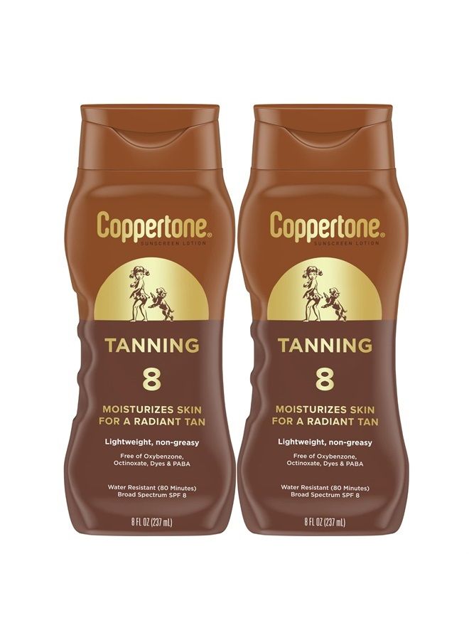 Coppertone Tanning Sunscreen Lotion, Water Resistant Body Sunscreen SPF 8, Broad Spectrum SPF 8 Sunscreen Pack, 8 Fl Oz Bottle, Pack of 2 - Image 1