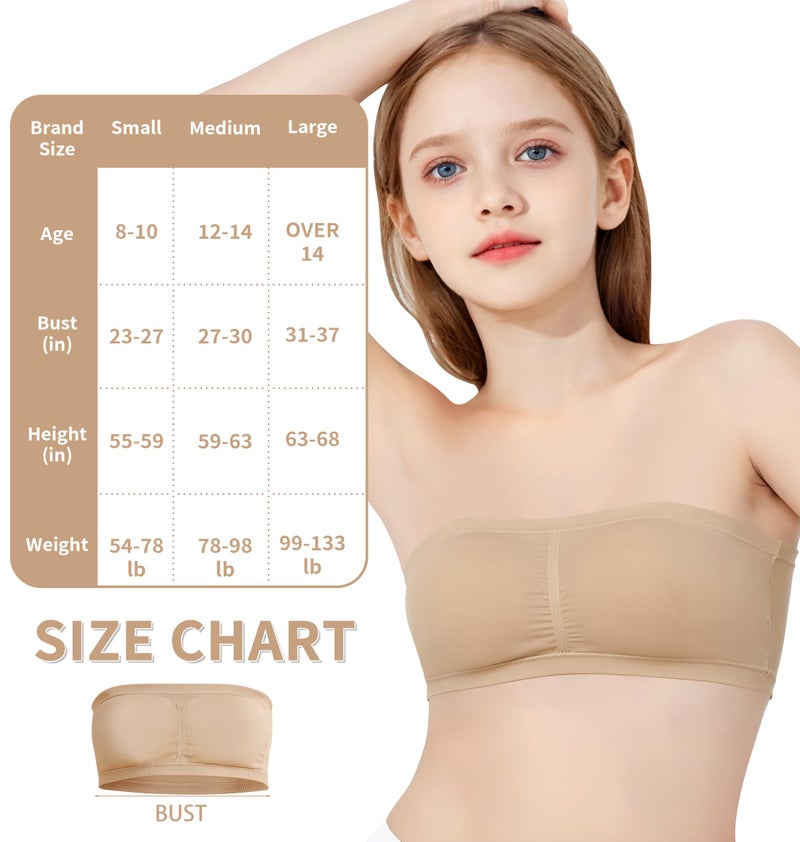 MOLLDAN Girls Seamless Bandeau Bra for Teens Sports Tops Adjustable Strapless Training Bra 7-16 Years,Within Chest Pads(8F-18-1-M) - Image 3