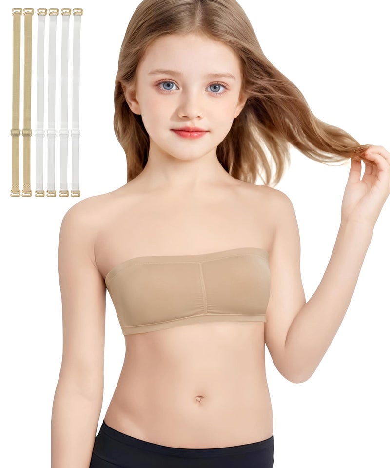MOLLDAN Girls Seamless Bandeau Bra for Teens Sports Tops Adjustable Strapless Training Bra 7-16 Years,Within Chest Pads(8F-18-1-M) - Image 1