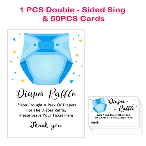 ALodr Diaper Raffle Baby Shower Game -Blue Diapers Insert Ticket - Baby boy Shower Game -Baby boy Shower Ideas- Baby Showers Decorations - Baby Showers Party Decorations Game Cards Kit (1 Sign & 50 Cards) - Image 2