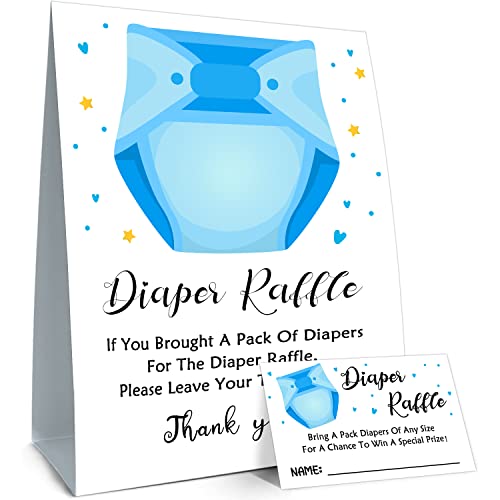 ALodr Diaper Raffle Baby Shower Game -Blue Diapers Insert Ticket - Baby boy Shower Game -Baby boy Shower Ideas- Baby Showers Decorations - Baby Showers Party Decorations Game Cards Kit (1 Sign & 50 Cards) - Image 1