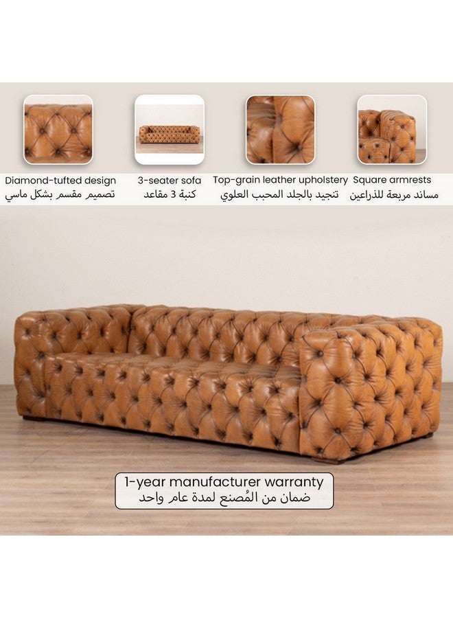 Micasa 3-Seater Elegant And Modern Design Cow Leather Sofa Brown 68 X 107 X 245 Cm Nc0501 - Image 4