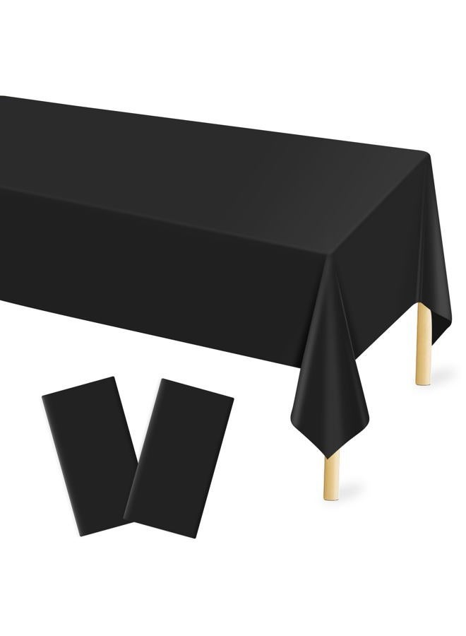 Mulbozy 2 Pcs Black Plastic Tablecloth for Rectangle Table, 54 × 108 inches Disposable Black Party Table Covers for Birthday, Wedding, Baby Shower, Holdiay Party Decoration - Image 1