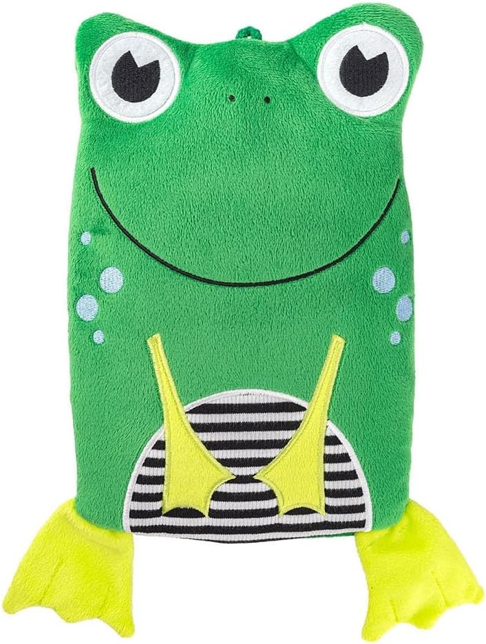 Hugo Frosch Kids Hot Water Bottle with Animal Cover (0.8L, Smiley Frog) Eco Hot Water Bottle, Made in Germany, Soothing Comfort and Warmth, Helps Relief Stomach Ache 