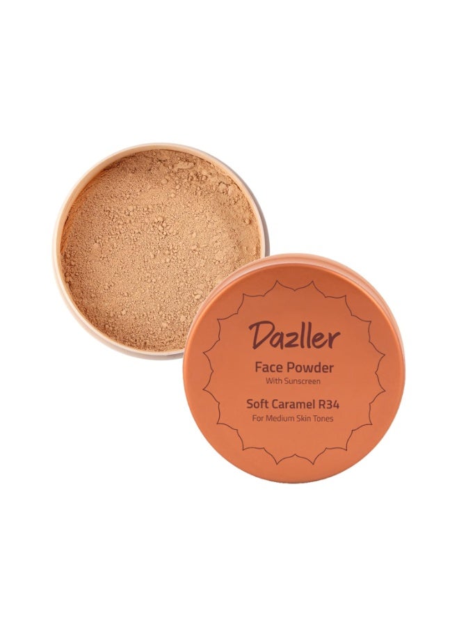 DAZLLER Loose face Powder, For Setting Makeup, Featherlight Sheer Finish, Oil-Control, Added Sunscreen For All Skin Types, 30G-Soft Caramel R34 - Image 1