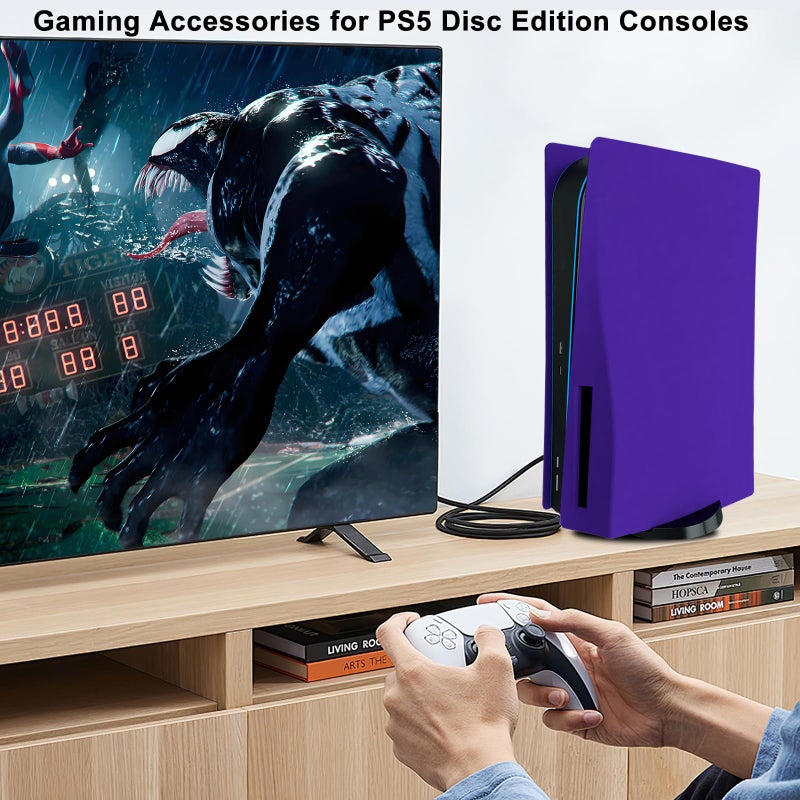 arVin Cover Plates for PS5 Disc Edition 2020, Replacement Shell Faceplate for PS5 Disc Console, ABS Hard Anti-Scratch Dustproof Protective Skin Case Accessories for PlayStation 5 Disc Edition â€“Purple - Image 4