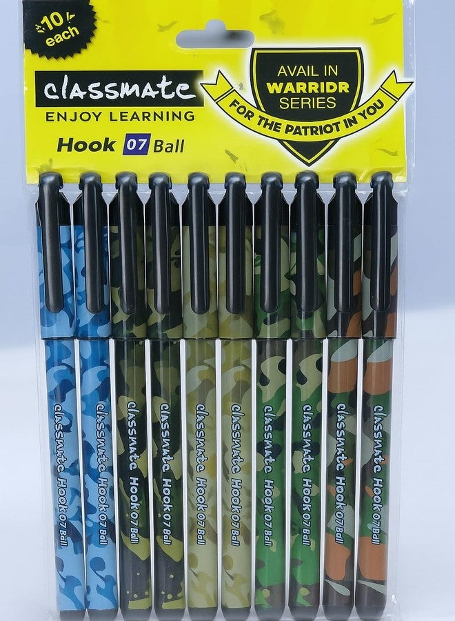 Classmate Hook Ball Pen, Warrior Series, 0.7mm Blue Ink | Pack of 10 | Stylish Camouflage Design | Smooth Writing with Hook Clip - Image 1
