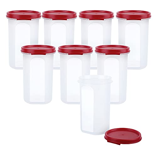 Cutting EDGE Smart Slim Storage Set of 8 – 585ML | Airtight & Leak-Resistant Round Modular Plastic Containers for Pasta, Snacks & Cookies | Stackable, BPA-Free, Refrigerator Safe – Dark Red - Image 2
