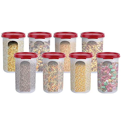 Cutting EDGE Smart Slim Storage Set of 8 – 585ML | Airtight & Leak-Resistant Round Modular Plastic Containers for Pasta, Snacks & Cookies | Stackable, BPA-Free, Refrigerator Safe – Dark Red - Image 1