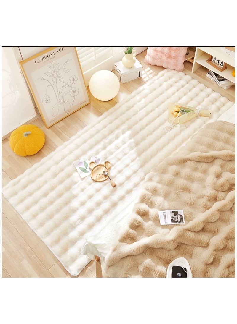 Comfy Comfy Faux Fur Bedroom/Living Room Soft And Comfortable Anti Slip Carpet 180x60Cm White 